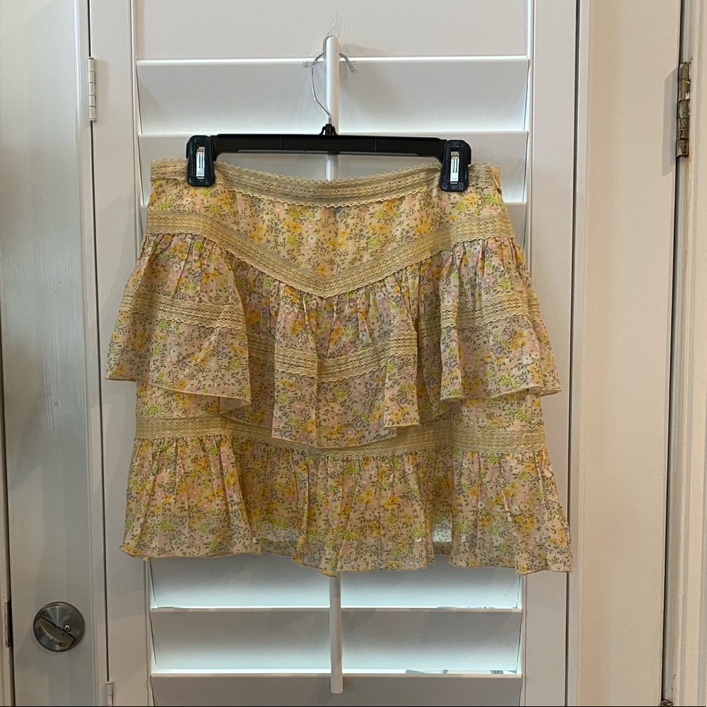 Love Sam Ruffle Skirt, Floral Yellow, Size Small